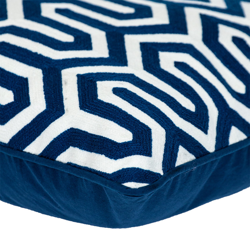 Coussin 100% coton à fermeture à glissière, Bleu