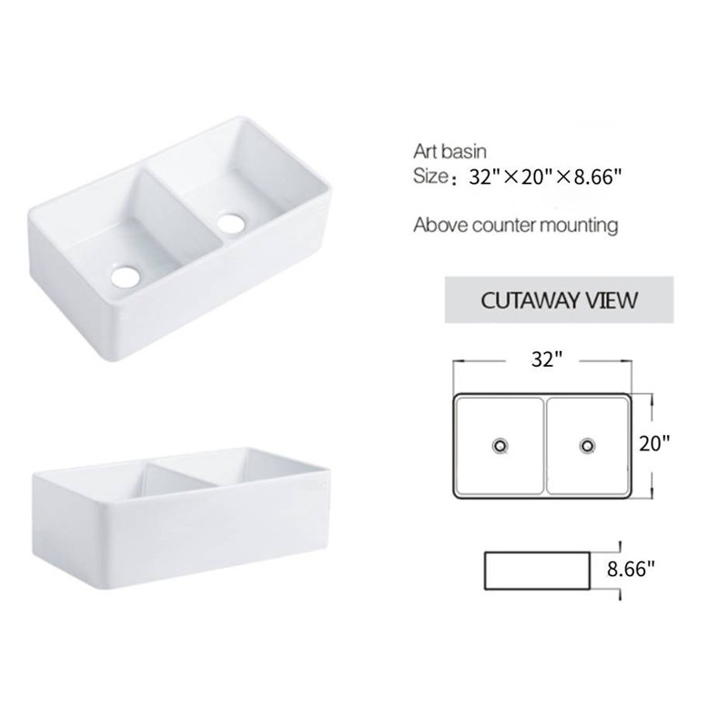 Évier de cuisine à double cuve 32 po x l 20 po avec crépine