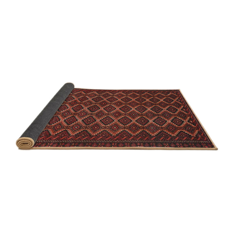Tapis rouge/noir/beige traditionnel, Rond 5 pi