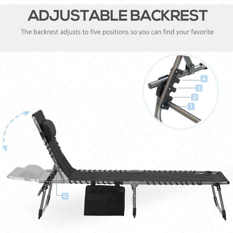 Chaise longue pliante rembourrée de camping à 6 niveaux avec appui-tête pour la plage, la cour, la piscine, Outsunny