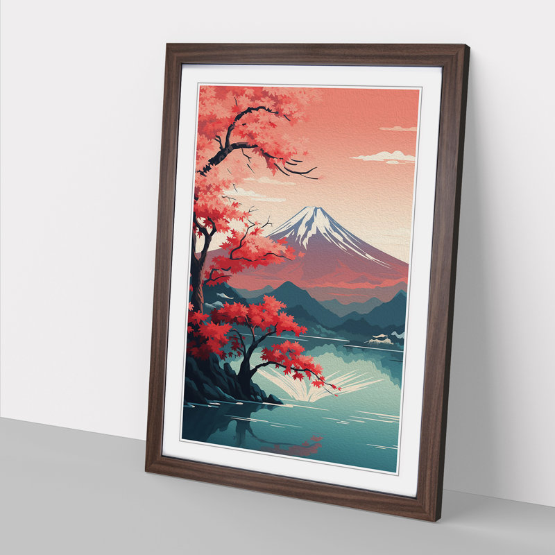 Mount Fuji Art Deco No.2 - Framed Print, 34cm H x 25cm W x 2cm D, Walnut Framed