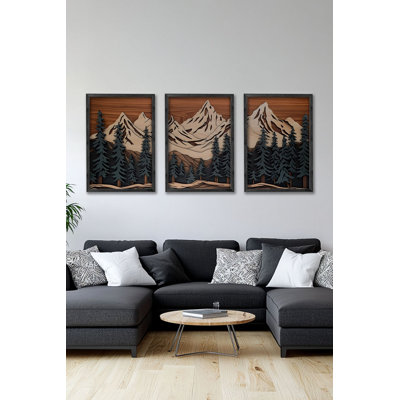 Ensemble de 3 panneaux décoratifs élégants en bois aggloméré, cadre en bois massif, 13,4 x 19,3 x 0,6 pouces | Œuvre d'art 100% MDF avec impression numérique | Parfait pour le salon, la chambre à coucher et le bureau, design élégant et moderne