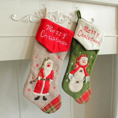 Personalized Christmas Stockings with Snowman Santa Pattern, Xmas Decorations for Family Holiday, Kitchen, Home, Sock for Xmas Tree Hanging Decor, 1 Pack Red