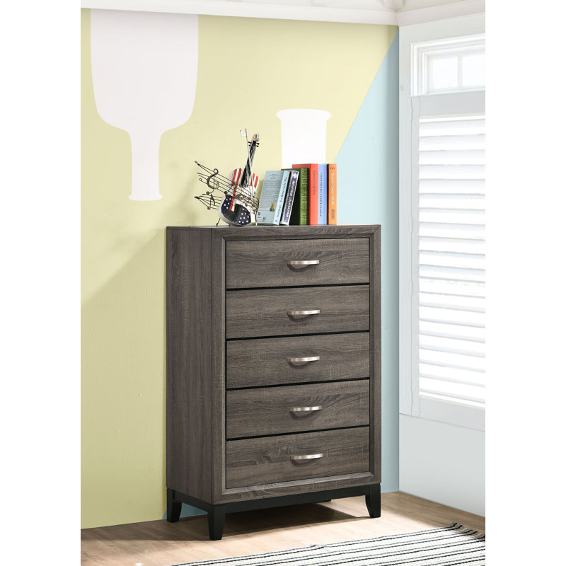 Ayeln 5-drawer Bedroom Chest Grey Oak, Light Gray