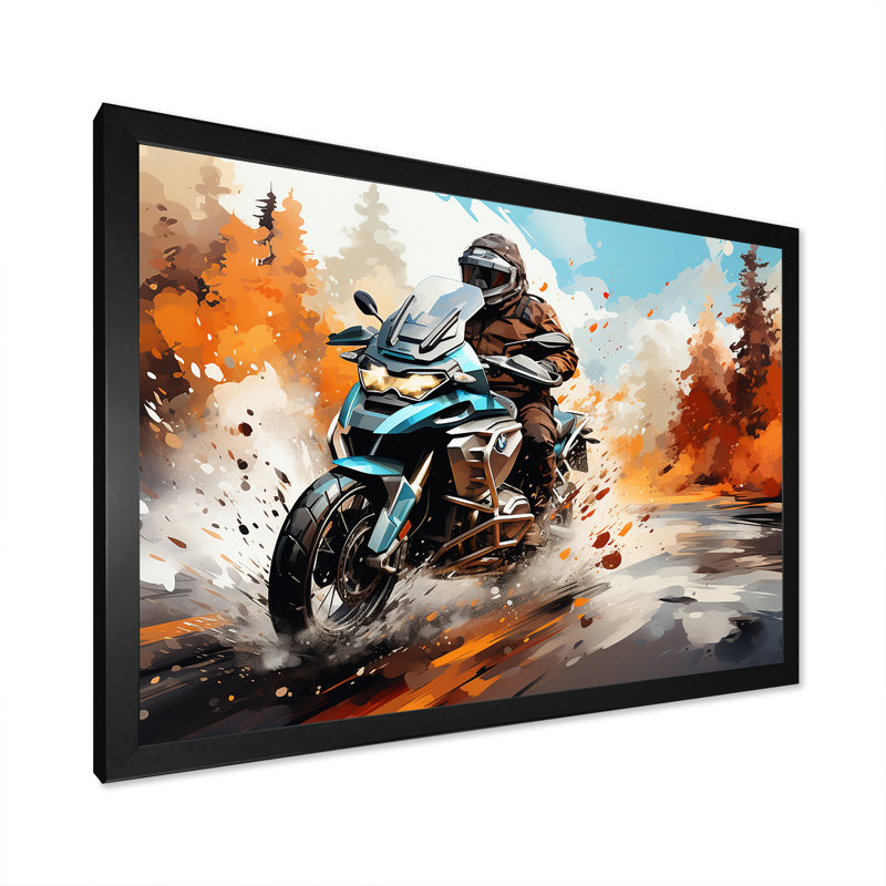 Aquarelle, motocyclette, sentier Speedster, H 16 po x l 32 po x P 1 po, Cadre simple noir