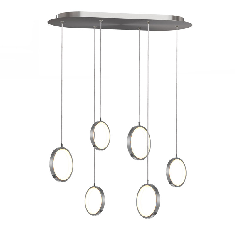 Luminaire suspendu géométrique à DEL 6 lumières Lauri, Nickel, H 2 po x l 25 po x P 8,25 po