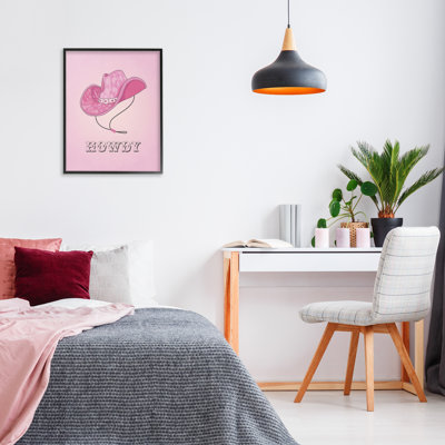 Howdy Pink Cowgirl Hat Gray, art de la giclée encadrée par Nataly White