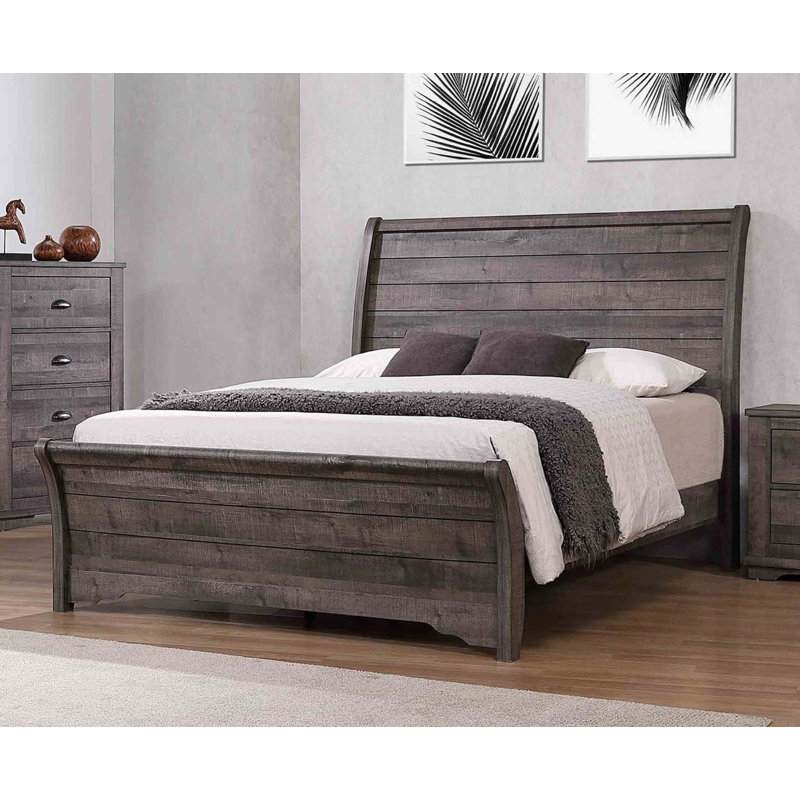 Tête de lit 1pc au design contemporain avec lignes horizontales et tête de lit courbée légèrement inclinée (seulement lit)