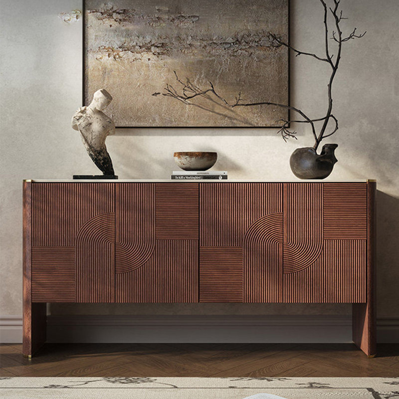Armoire de rangement sculptée de style médiéval, H 33,46 po x l 55,11 po x P 15,75 po