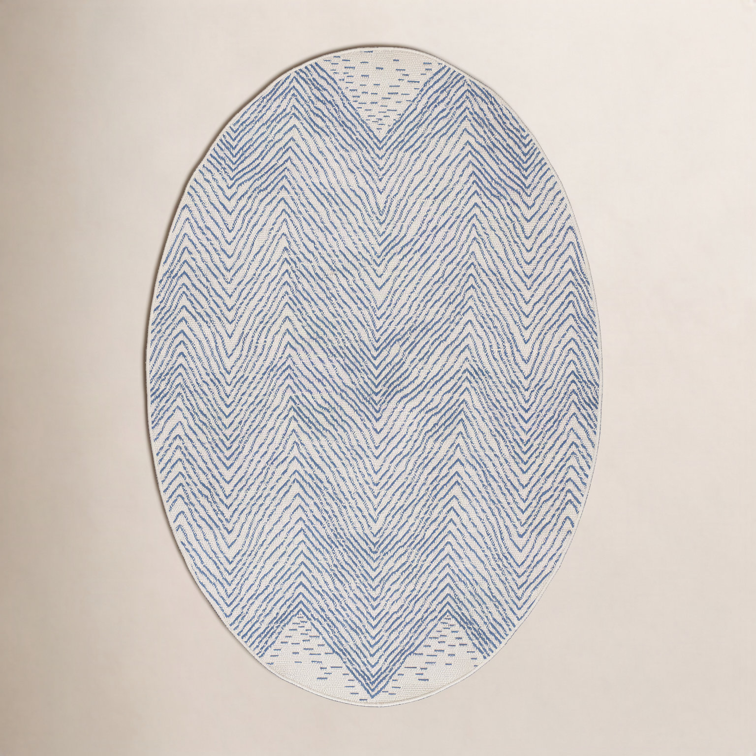 Finchley Blue Ivory Outdoor Chevron Rug, Oval 6' x 9'