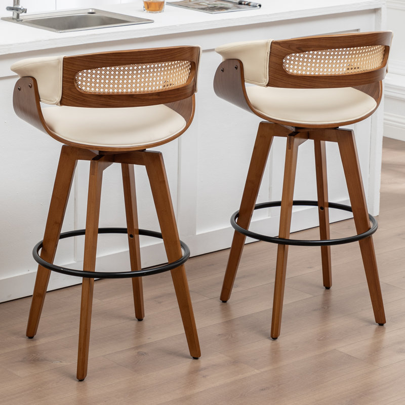 Swivel Upholstered Counter Stool, Beige, Counter Stool (26.37" Seat Height)