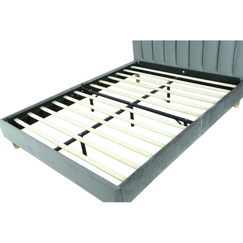 Lit plateforme tapissier Carmesa, gris, Grand