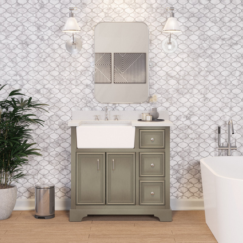Ensemble de meuble-lavabo simple 36 po Emiliano, Quartz, Gris patiné