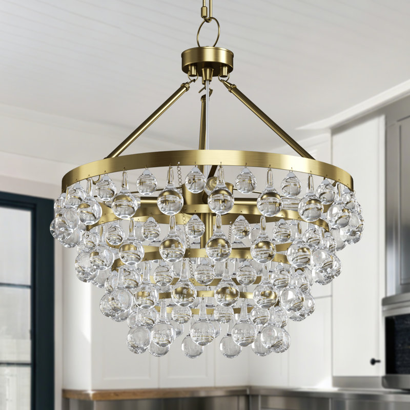 Deonta 4-Light Dimmable Crystal Tiered Chandelier, Polished Brass