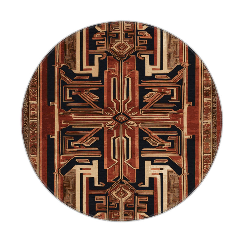 ArtDeco Brown Indoor and Outdoor Area Rug, Round 5'