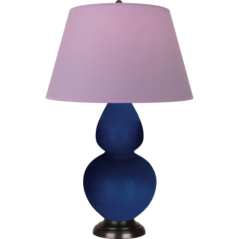 Lampe de table double gourde en céramique, Lavande / prune, Cobalt émaillé / bronze, Bronze