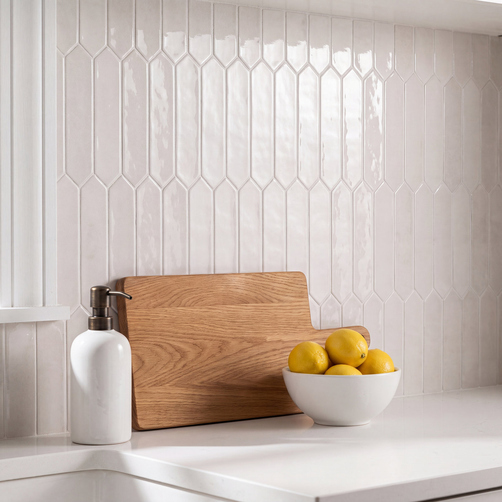 Renzo Glossy Ceramic Picket Wall Tile, Dove