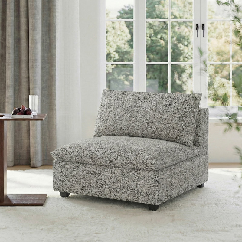 Chaise modulaire sans accoudoirs en chenille beige clair gris avec base en acier inoxydable