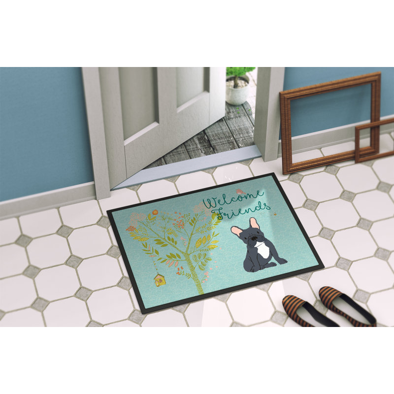 Yonker Non-Slip Outdoor Doormat, Black French Bulldog, 0.25" H x 28" W x 17" D