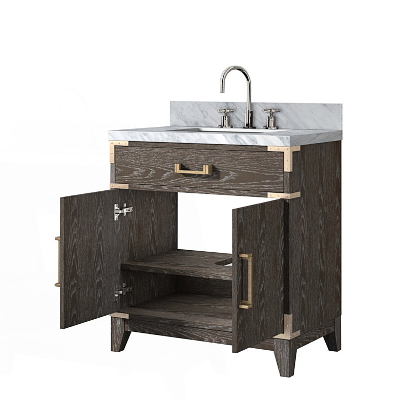 30 po X P 22 po Ensemble de meuble-lavabo simple D avec comptoir en marbre de Carrare et robinet, Chêne brun, 30"