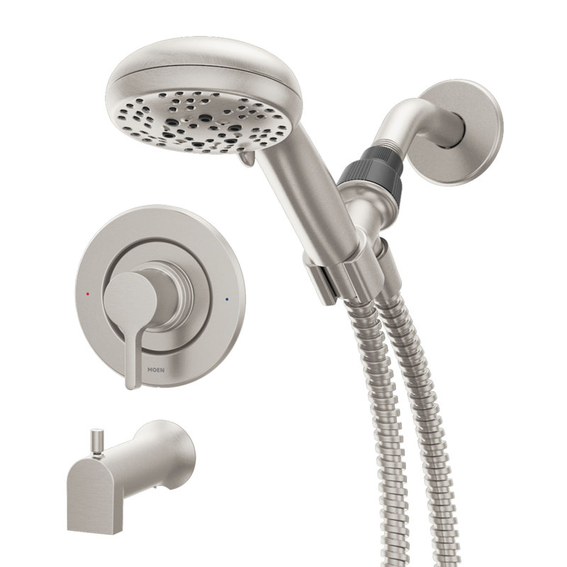 Robinet de baignoire et douche avec pomme de douche à main Beric, valve incluse, Nickel brossé