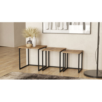 Roshaad Elegant Nesting Table Set (3 Pieces), Sizes: 15.7 x 16.5 x 15.7 in, 13.8 x 15.2 x 13.8 in, 11.8 x 14.1 x 11.8 in | 100% Melamine Coated Particle Board, Metal Legs | Modern Home Décor, Stylish & Functional Design