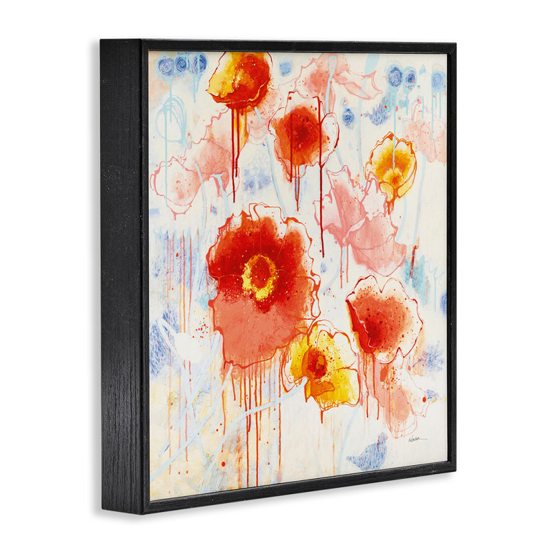 «Dripping Abstract Poppies» par Shirley Novak bg-024, H 12 po x l 12 po, Giclée encadrée noir minuit