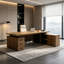 Bureau de direction en L en bois massif noyer clair avec tiroirs-129686356-129686351