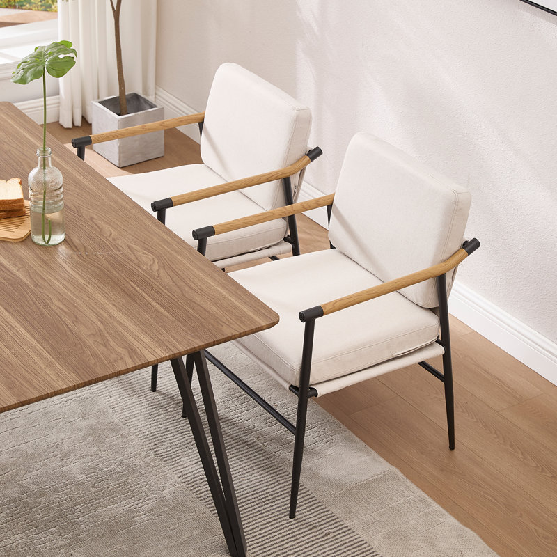 Modern Upholstered Dining Chair With Armrests And Backrest, Stylish Dining Chair With Removable Upholstery, Beige