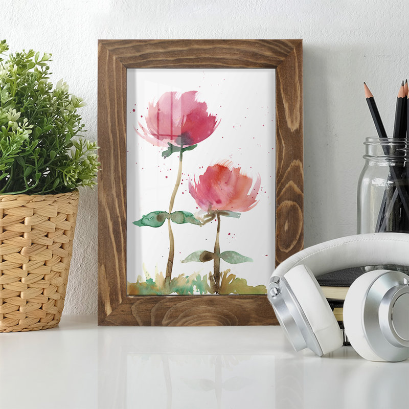 «Pink Fleurs I», impression sur papier, H 9 po x l 7 po x P 1 po, Noyer