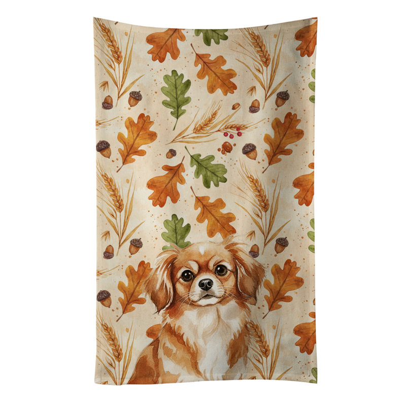 Red Tibetan Spaniel Heirloom Fall Kitchen Towel, Red Tibetan Spaniel