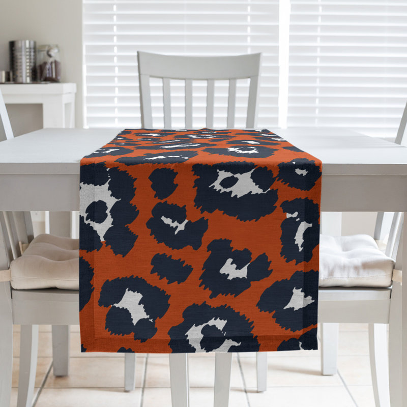 Chemin de table à imprimé animal, 72 po x 16 po, Blanc / bleu / orange