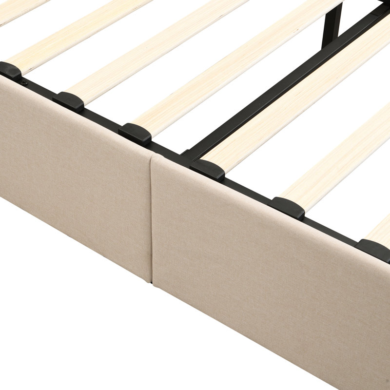 Lit plateforme tapissier avec système de rangement hydraulique Cadre de lit en bois, Beige