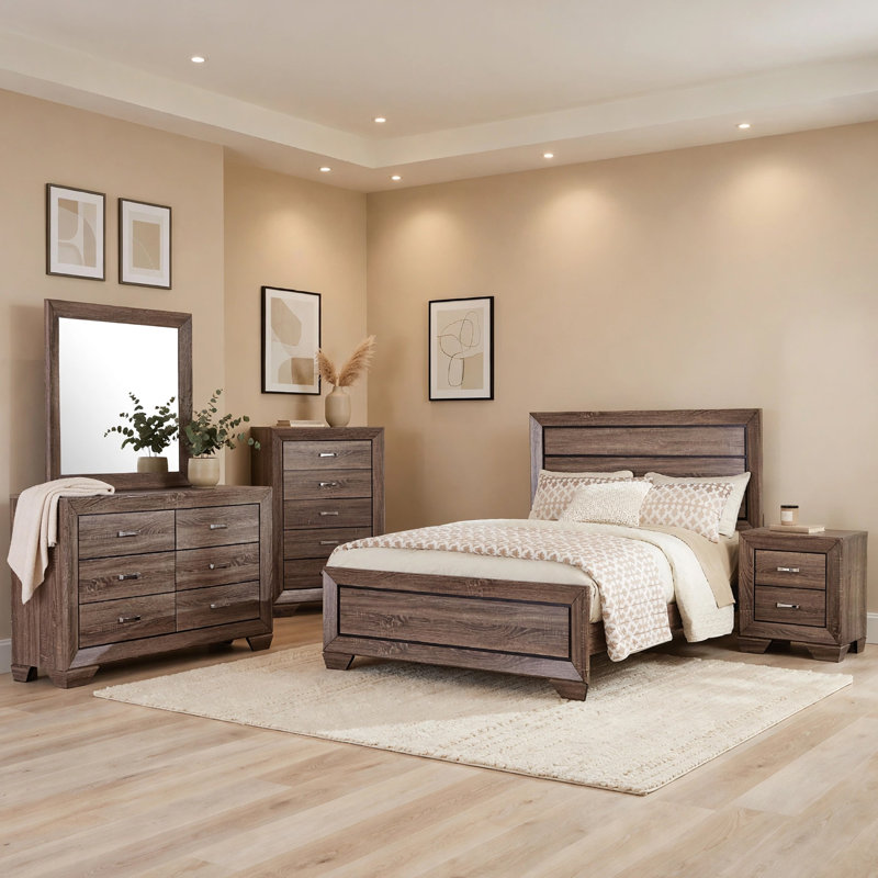 Ensemble de chambre avec grand lit 5 pièces Bello, brun taupe transitionnel et noir, Grand lit