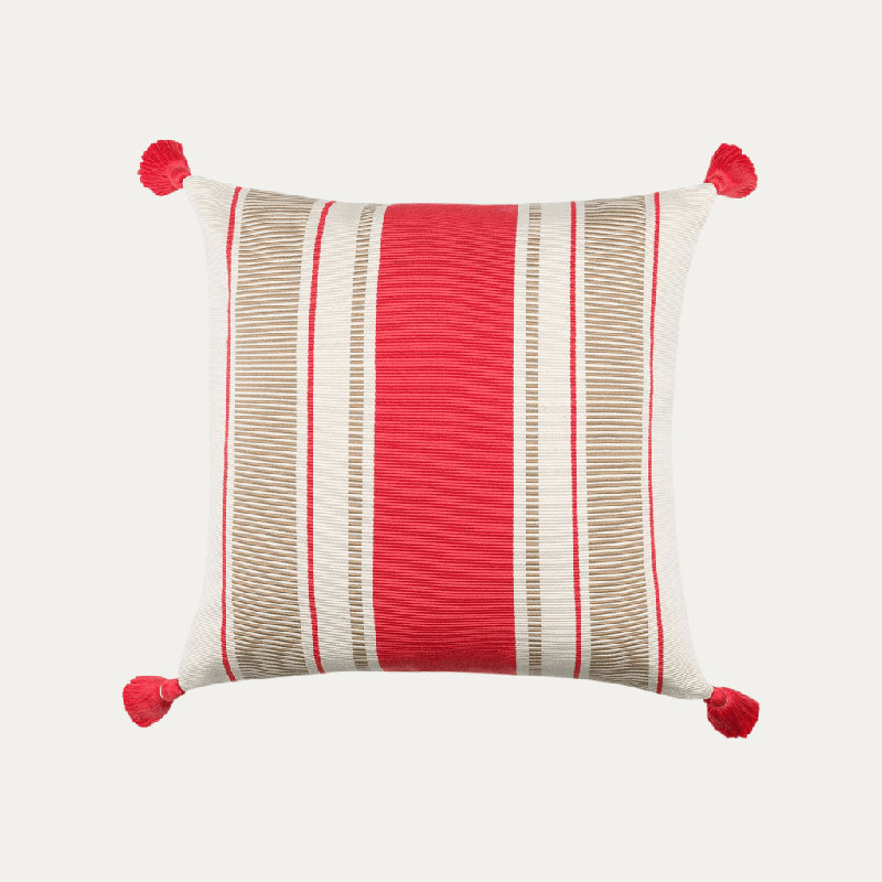 Cabana Square Cotton Pillow Cover and Insert, Coral/Camel