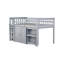 Lit mezzanine simple en bois d'hévéa gris avec bureau coulissant et armoires de rangement garde-corps-214848832