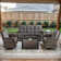 Aluel 5-Pieces Outdoor Wicker Patio Conversation Furniture Set with Rocking & Swivel Chairs and Rectangular Fire Pit Table with Windshield