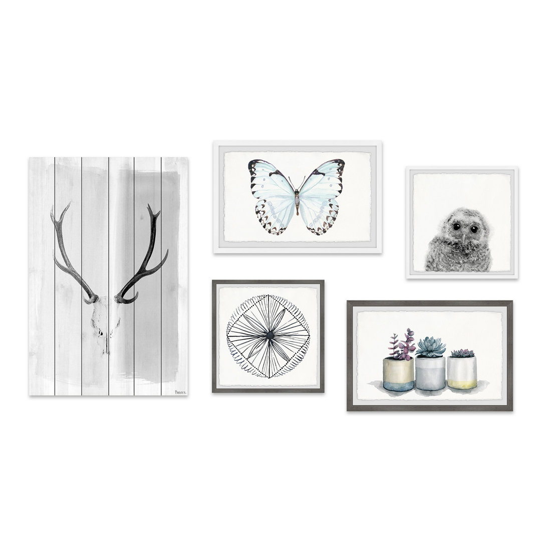 " Animals And Foliage Pentaptych " by Marmont Hill 5 - Pieces Bungalow Rose