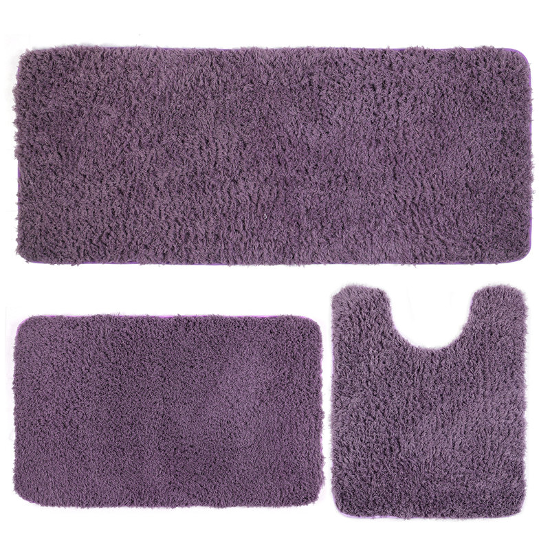 Ensemble de tapis de salle de bain mauve à poils longs 3 pièces mauve, ensembles de tapis de salle de bain à absorption d'eau rapide pour douche, meuble-lavabo et base de toilette