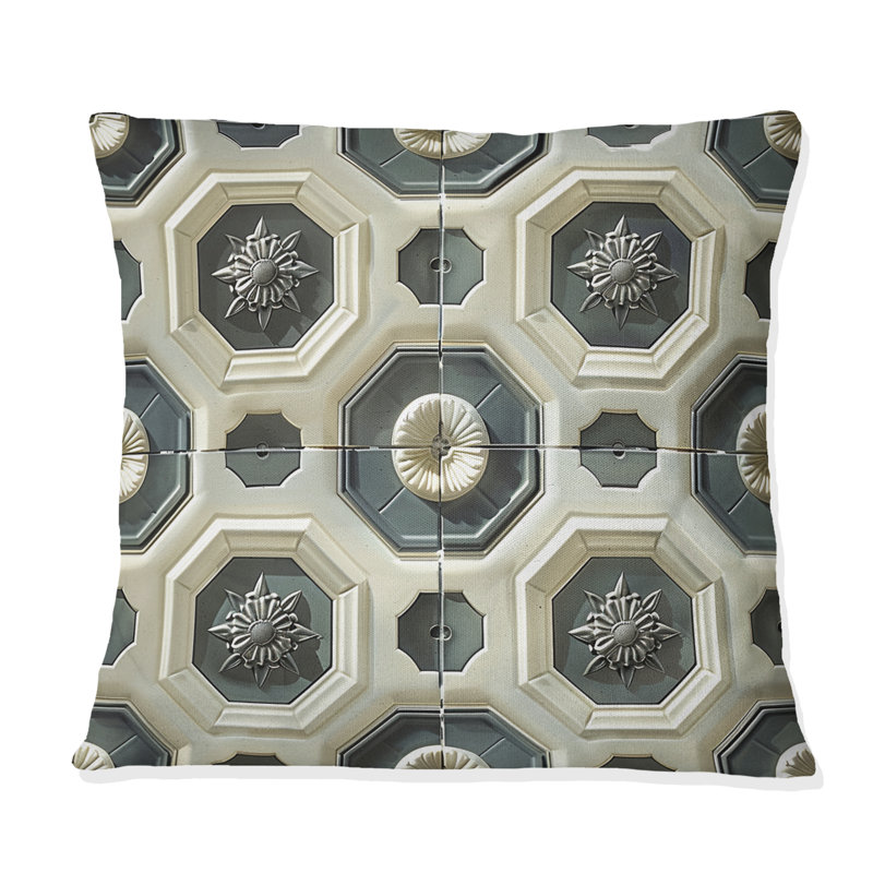 Motif octogonal gris et beige - Coussin décoratif moderne, H 18 po x l 18 po