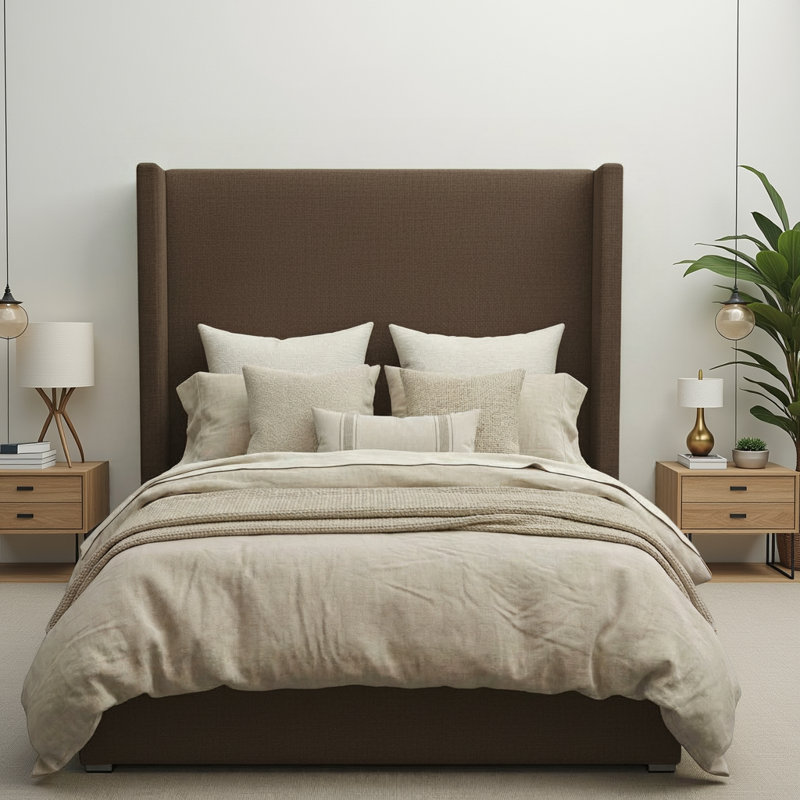 Esparto Upholstered Wingback Bed, King, Brown Flax Revolution®