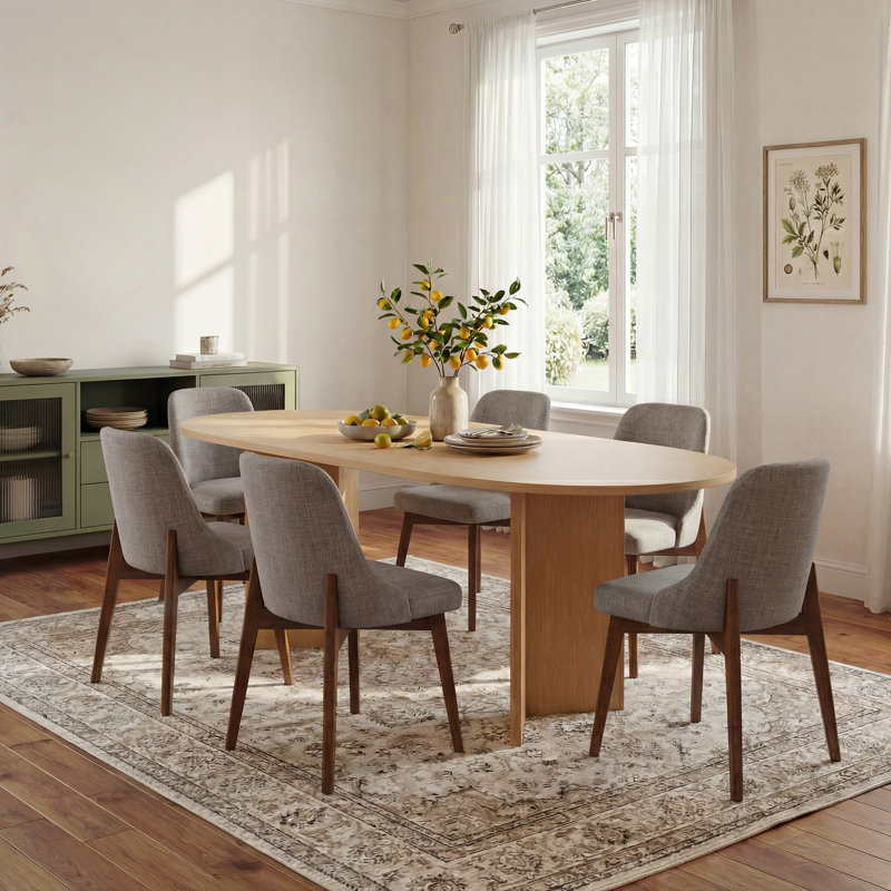 Ladaker Dining Chairs Kitchen Chairs with Wood Legs, Walnut, Light Gray
