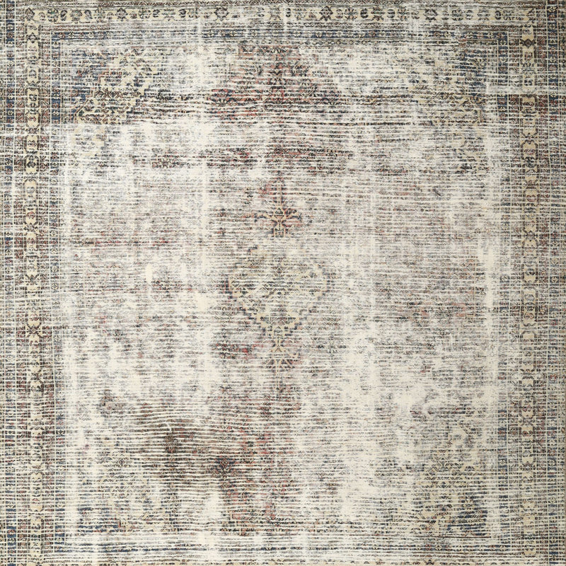 Tapis décoratif gris de style oriental shaniya, Carré 7 pi