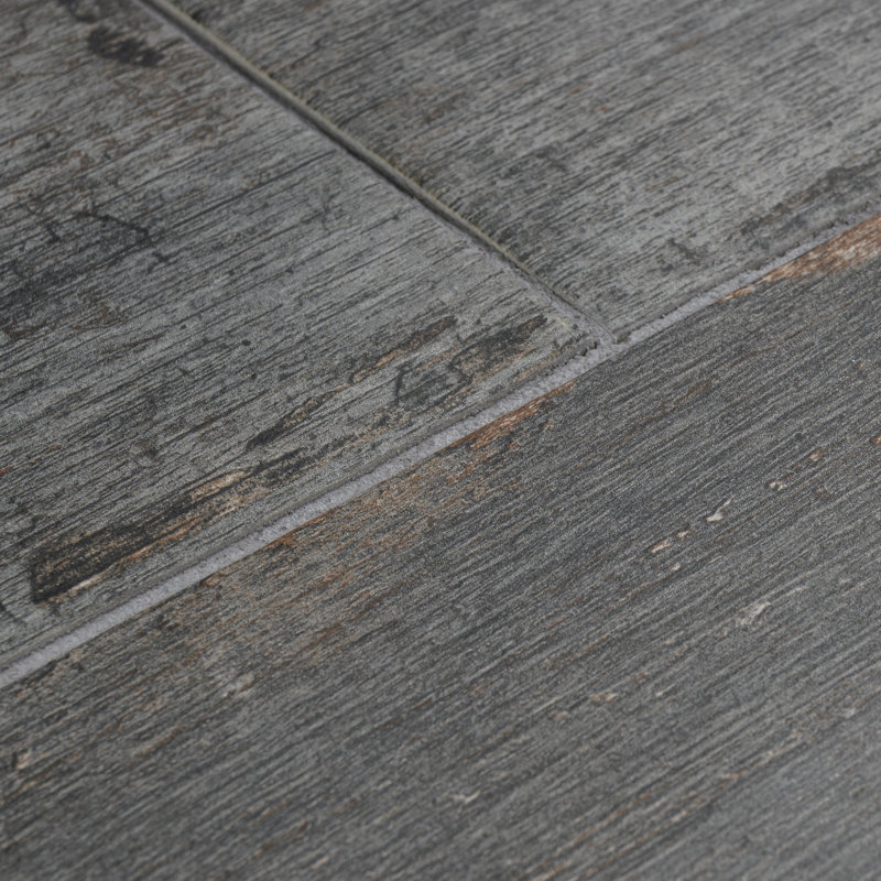 Retro 8" x 24" Porcelain Wood Look Wall & Floor Tile, Gray/Brown