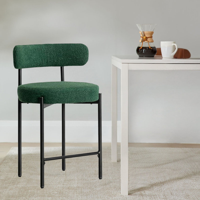 Tabouret de comptoir rembourré 24 po Najira, Polyester vert, 4, Noir, noir, noir, noir