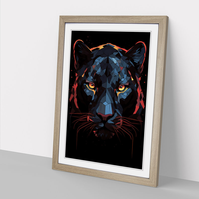 Panther Geometric No.3 - Single Picture Frame Print on Wood, Oak , 46cm H x 34cm W x 2cm D