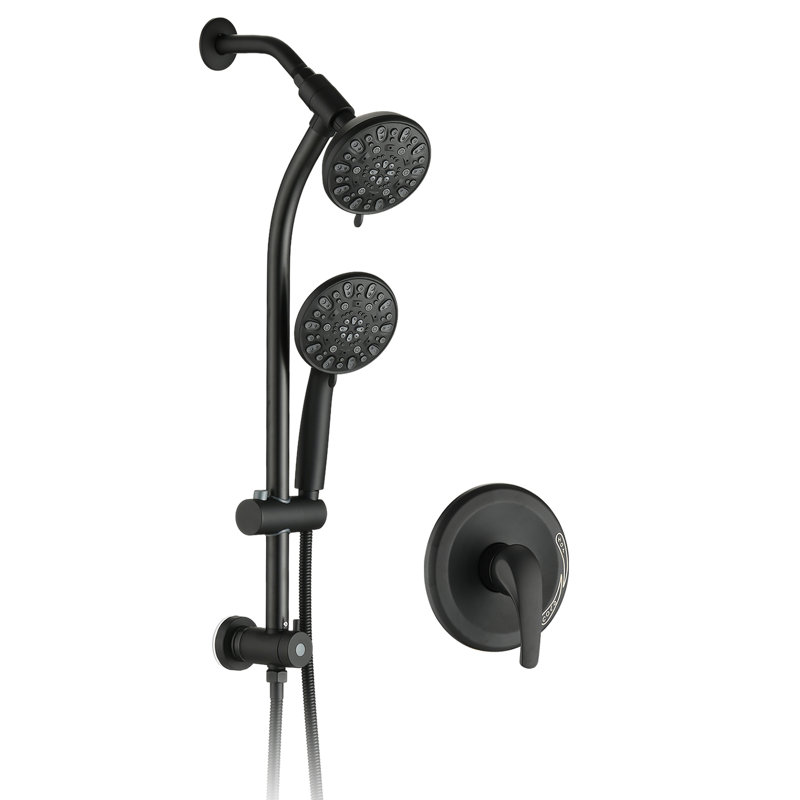 Douche à 7 jets avec perceuse - glissière en acier inoxydable et ensemble de bar à double tête noir mat deux 7 motifs