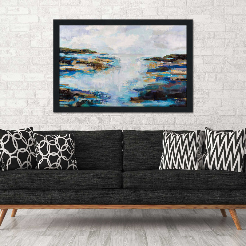 «Morning Fog» par Jeanette Vertentes - Peinture, H 21,5 po x l 27,5 po x P 0,75 po, Cadre espresso