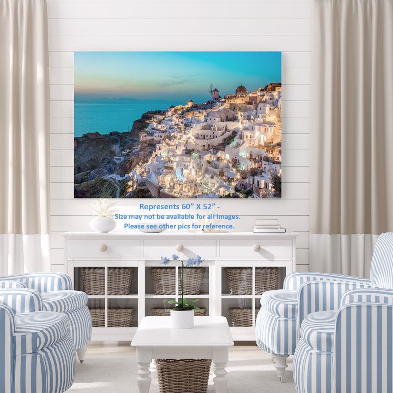 Ville côtière, côte méditerranéenne, soirée, OIA, Grèce, lumières, H 26 po x l 50 po x P 1,5 po