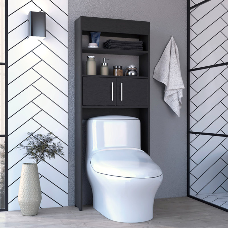Armoire au-dessus de la toilette 63H ", deux tablettes, double porte, noir, Noir